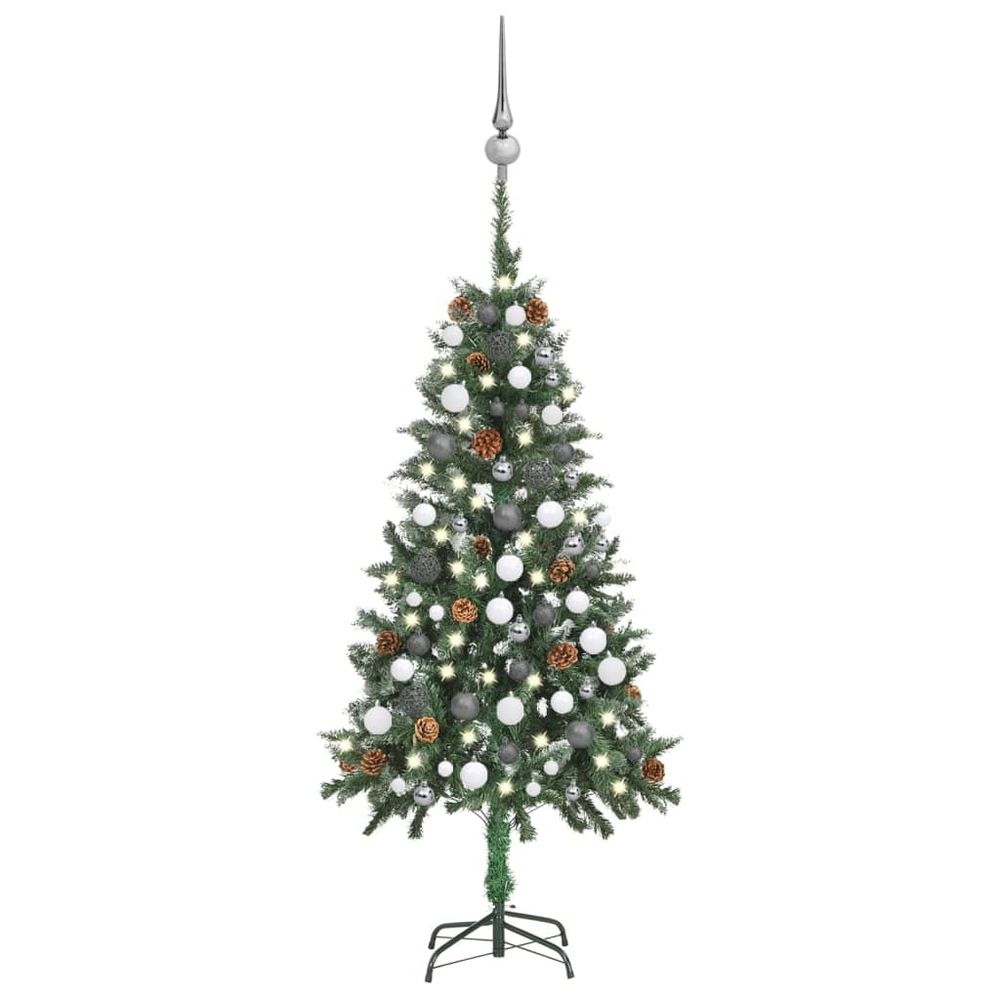 Arbre de noël artificiel pré-éclairé/boules pommes de pin 150cm