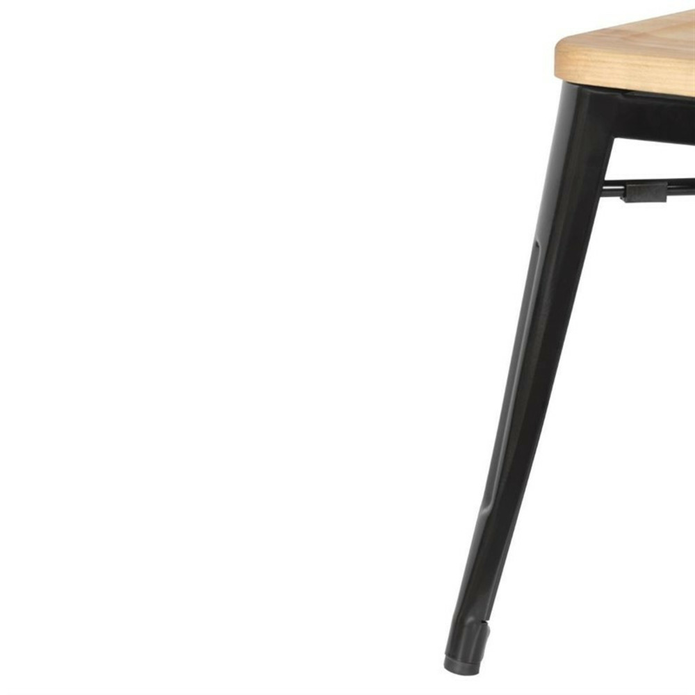 Tabourets bistro bas en acier noir avec assise en bois - lot de 4 - bolero