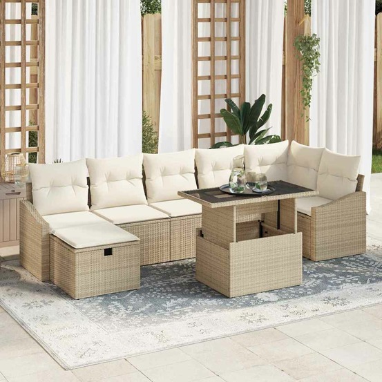 Ensemble de canapé de jardin 8 pcs beige polyrotin