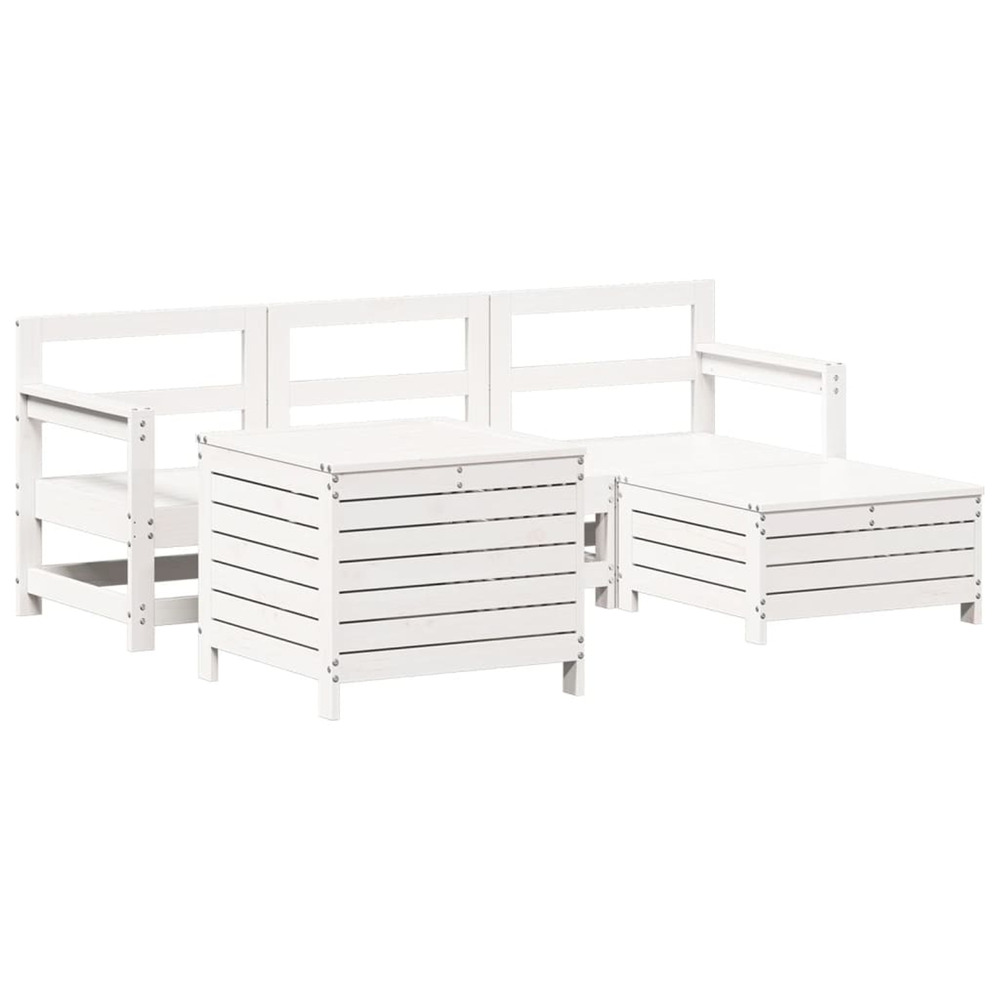 Salon de jardin 5 pcs blanc bois massif de pin