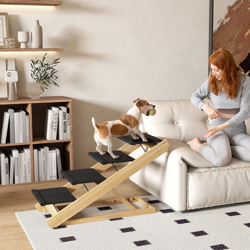 Escalier rampe pour chien en pin naturel 83 x 40 x 62,5 cm pliable antidérapant hauteur réglable jusqu’à 40 kg