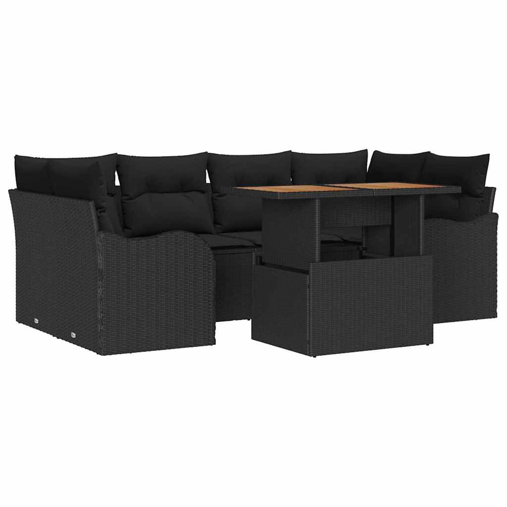 Ensemble de canapé de jardin 7 pcs noir poly rotin