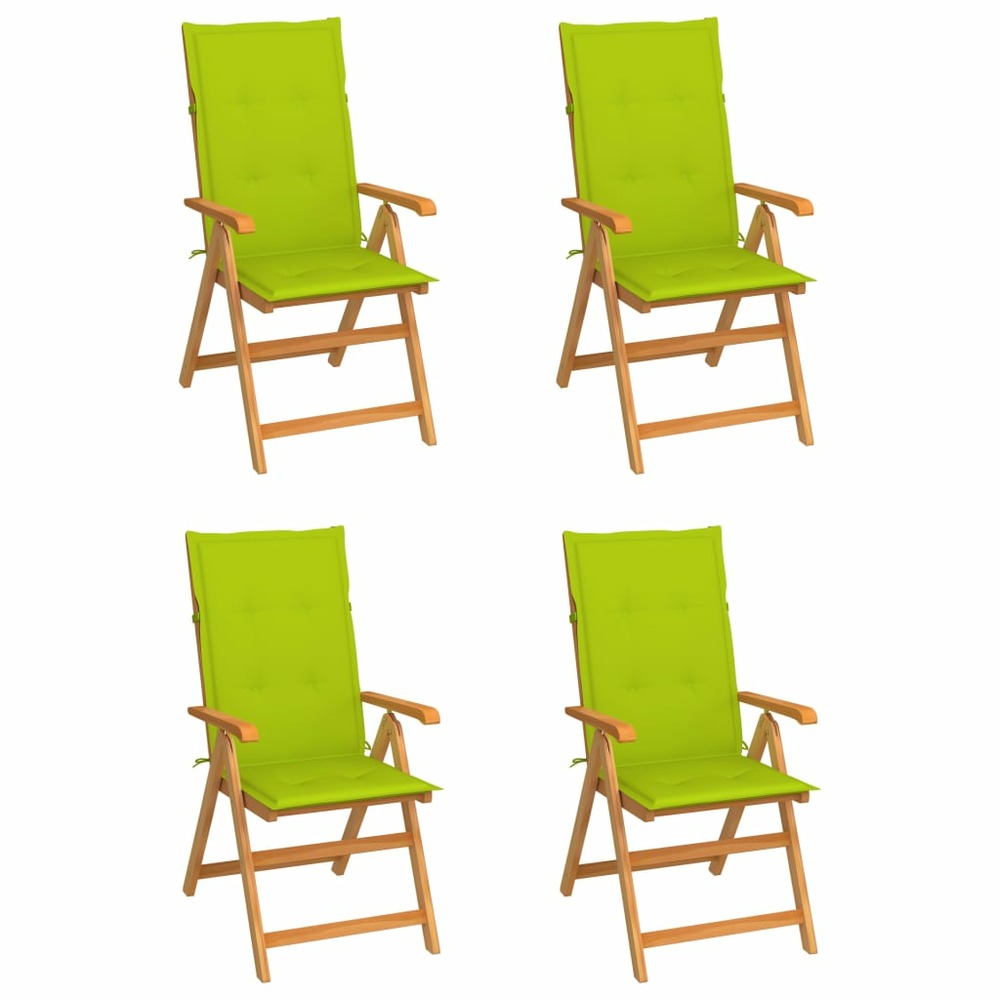 Chaises de jardin lot de 4 avec coussins vert vif bois de teck