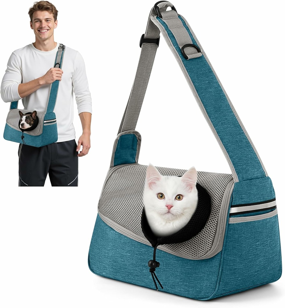 Sac de transport ajustable à bandoulière pour animaux gris bleu ciel