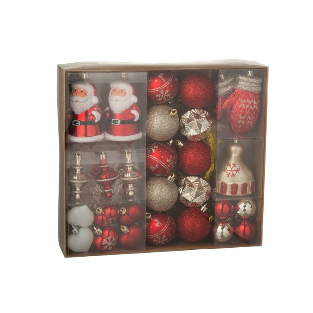 Boite de 80 décorations de noël en plastique rouge 30x18x58 cm