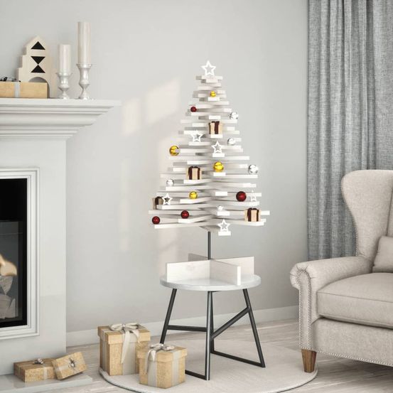 Grand sapin de noël bois de pin massif rotatif décoration 100 cm blanc