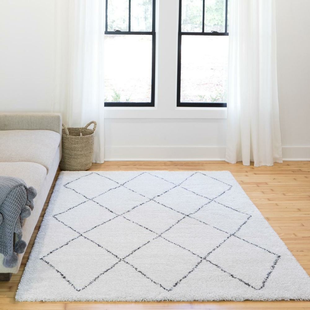 Tapis shaggy 80x200 rectangle tissé crème et gris motif abstrait amore 7