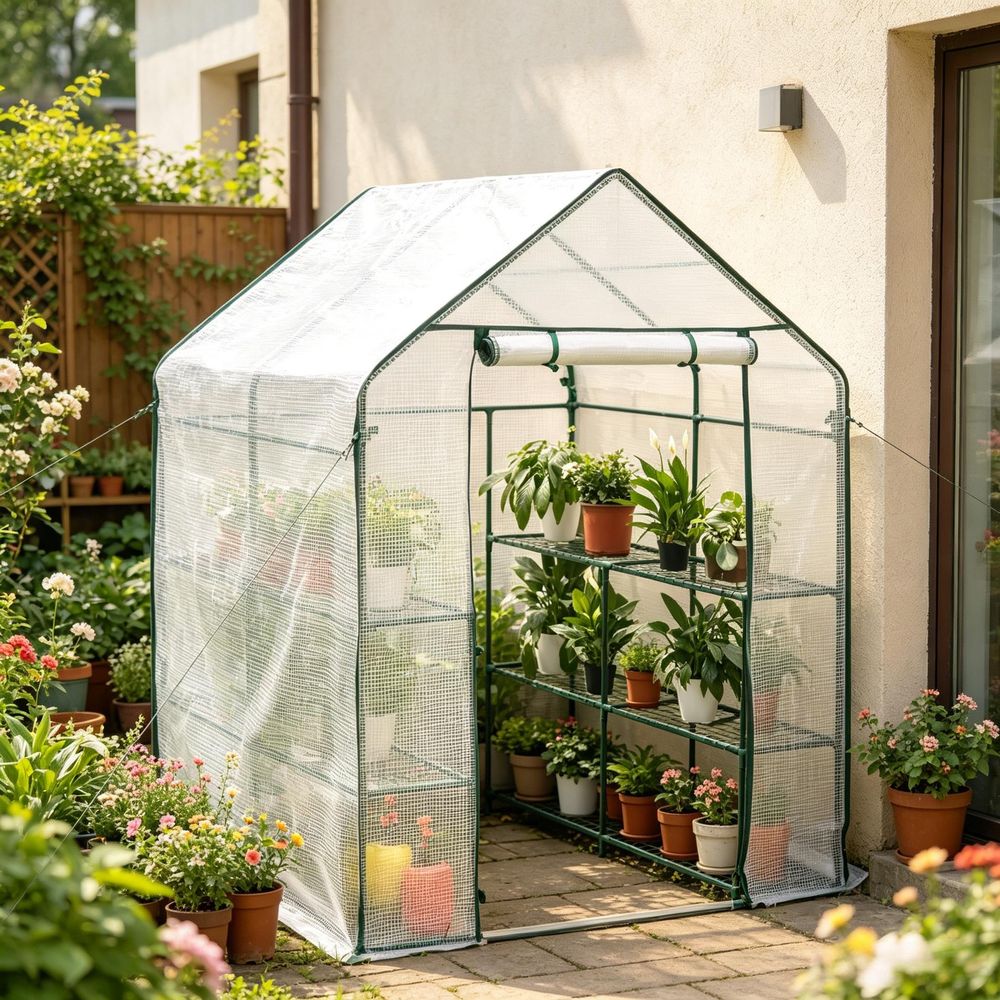 Serre de jardin pe et acier pour tomates et plantes protection hivernage 143x143x195cm blanc - comfortxl outdoor living