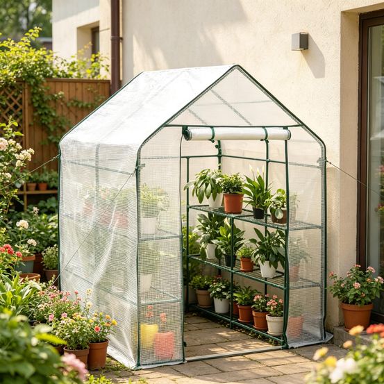Serre de jardin pe et acier pour tomates et plantes protection hivernage 143x143x195cm blanc - comfortxl outdoor living