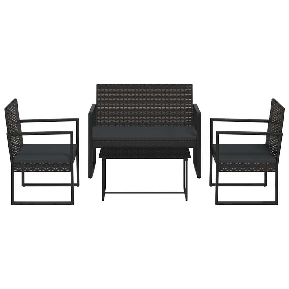 Salon de jardin 4 pcs avec coussins noir résine tressée