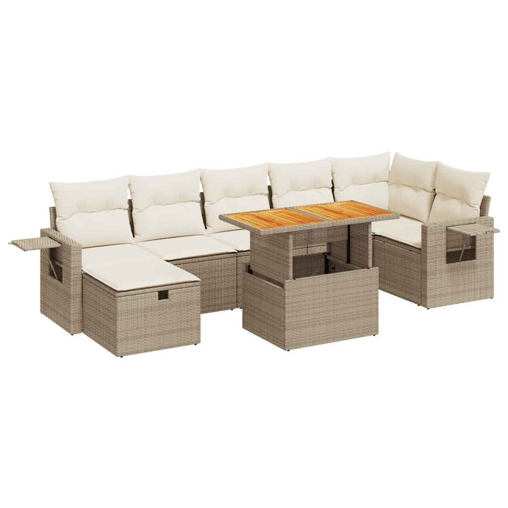 Salon de jardin avec coussins 5 pcs beige résine tressée acacia