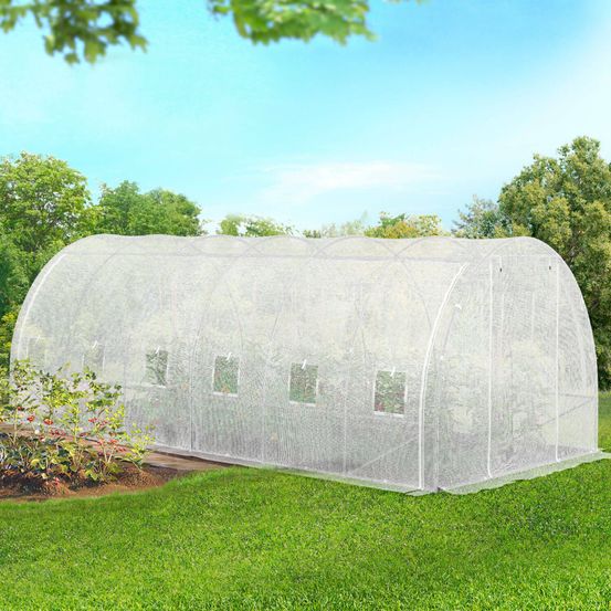 Bâche de rechange pour serre de jardin tunnel 18m² 6 x 3 x 2 m anti-uv avec porte et fenêtres crimée blanche toutes saisons