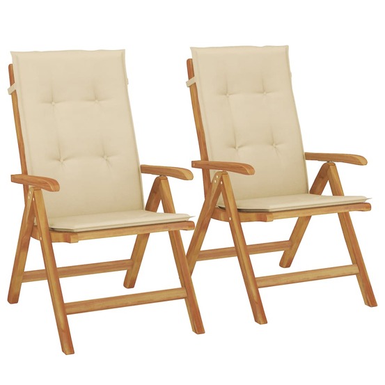 Chaises de jardin inclinables lot de 2 et coussins teck massif