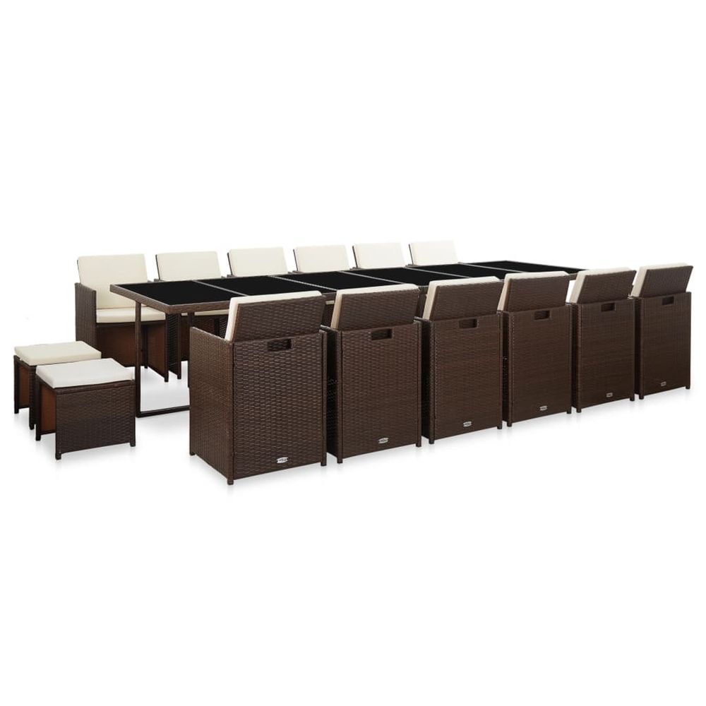 Ensemble à manger d'extérieur avec coussins 17 pcs rotin marron