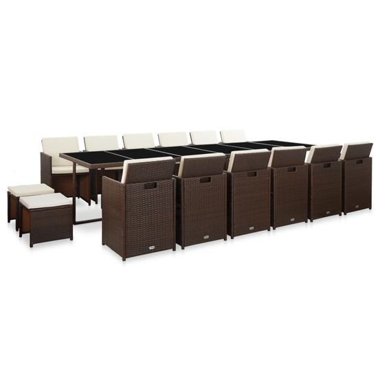 Ensemble à manger d'extérieur avec coussins 17 pcs rotin marron