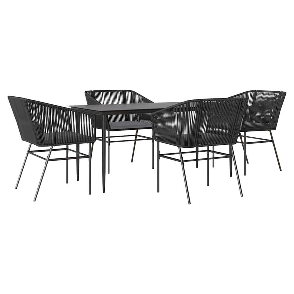Ensemble à manger de jardin et coussins 5 pcs noir rotin verre
