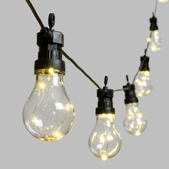 Guirlande guinguette 5m 10 lampes filament 50 micro led blanc chaud 8 jeux lumière prolongeable ip44 smart connect 31v lotti