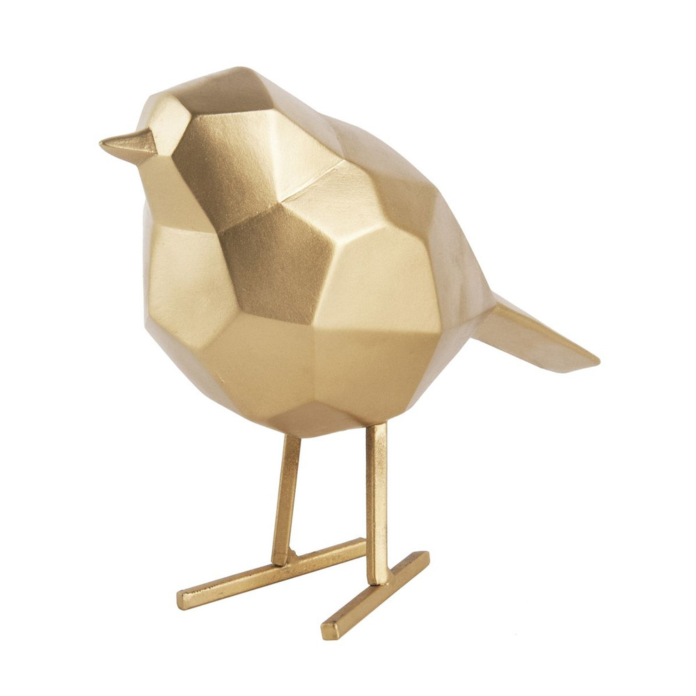 Oiseau en résine mat origami 17cm doré
