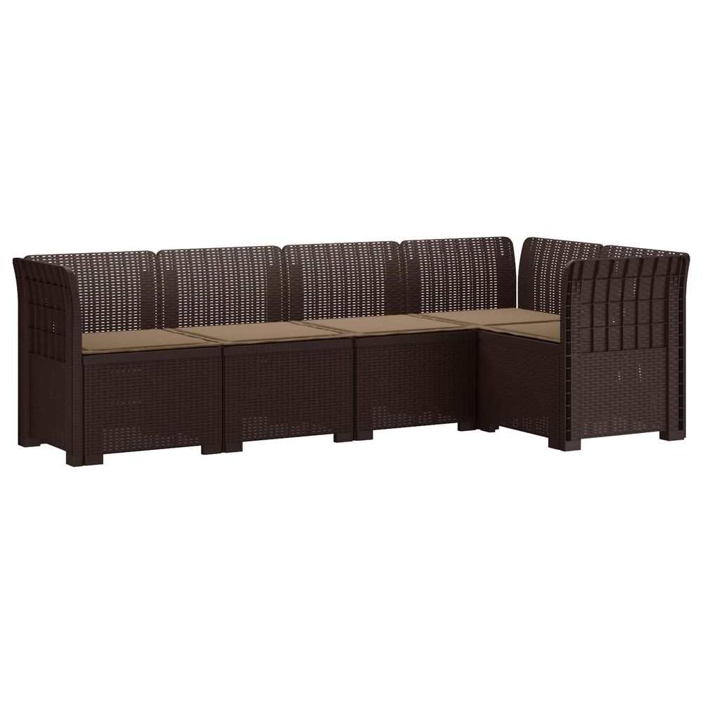 Canapé de jardin 5 places avec coussins aspect rotin pp marron