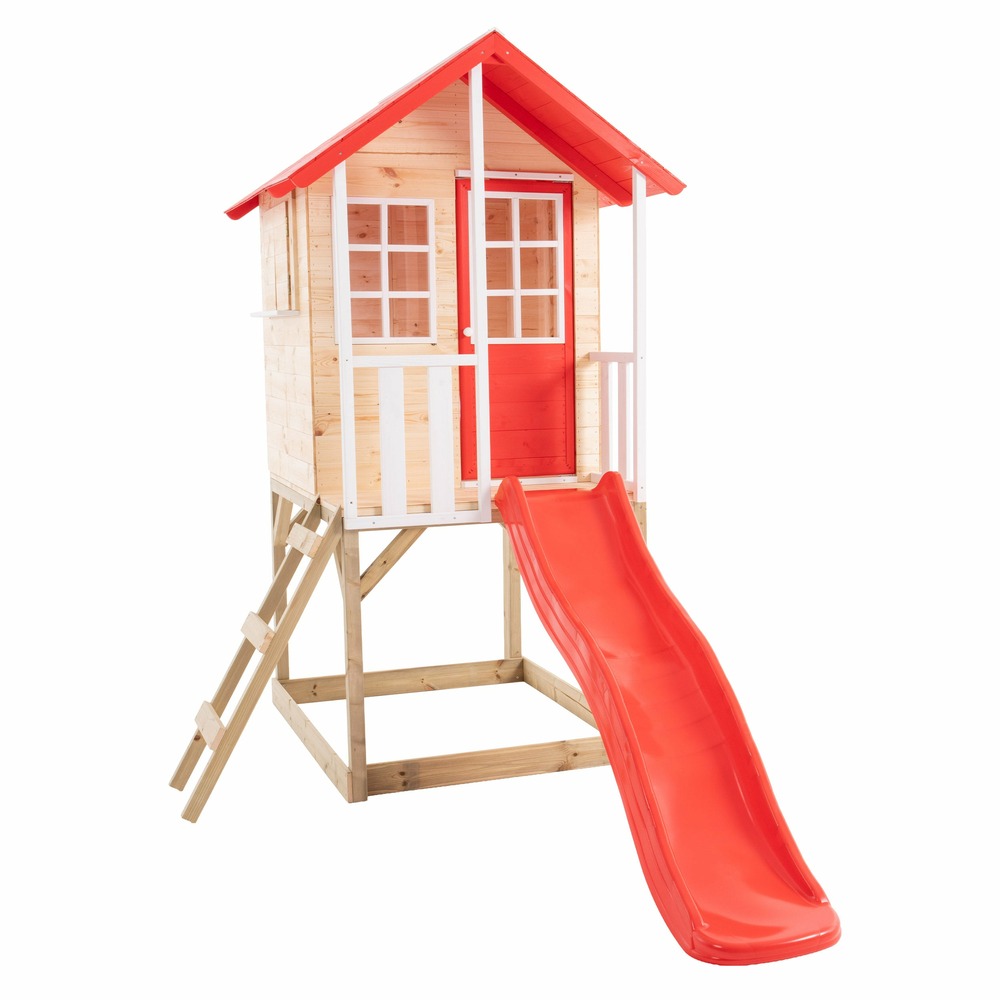 Maisonnette modulable sur pilotis avec balcon et glissière COQUELICOT en bois FSC®