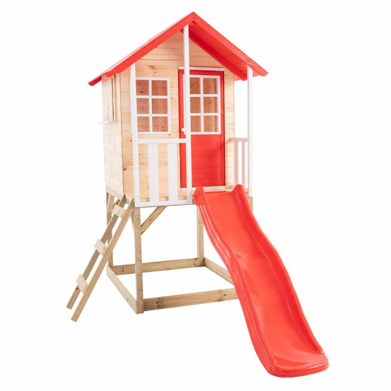 Maisonnette modulable sur pilotis avec balcon et glissière COQUELICOT en bois FSC®