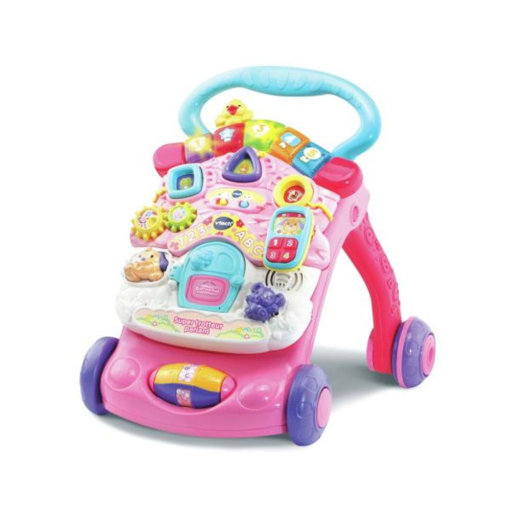 Porteur trotteur parlant 2 en 1 vtech - super - rose pour bébé de 9 a 36 mois