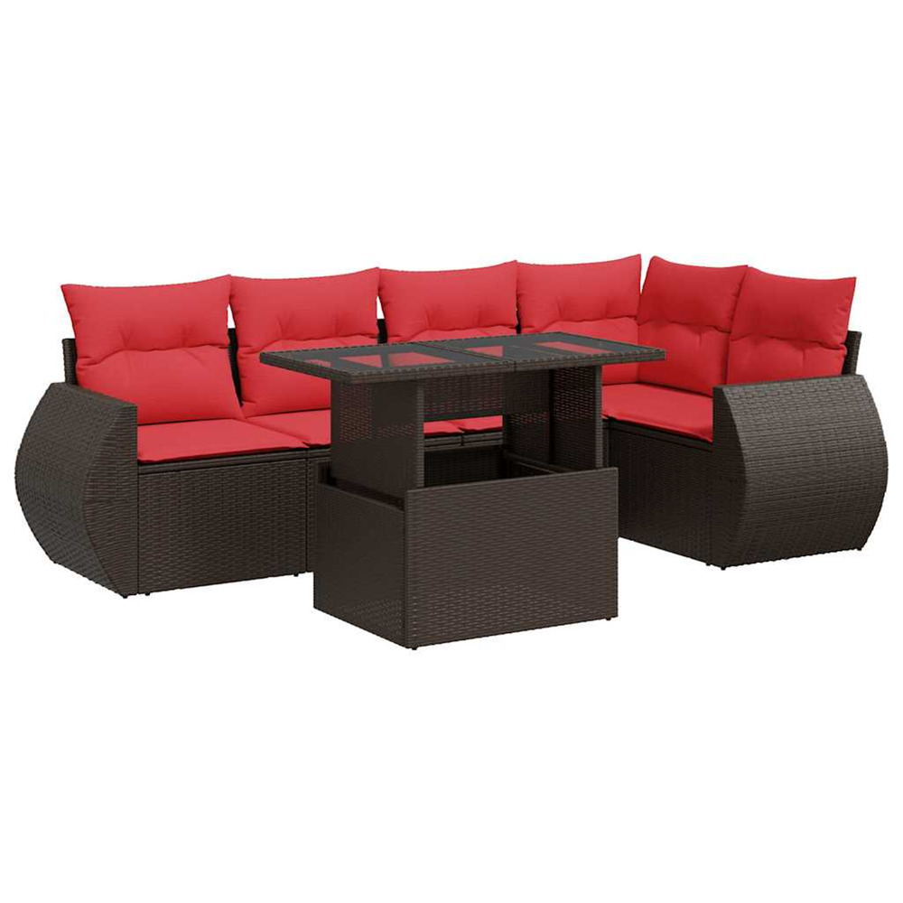 Salon de jardin avec coussins 6pcs marron résine tressée acacia