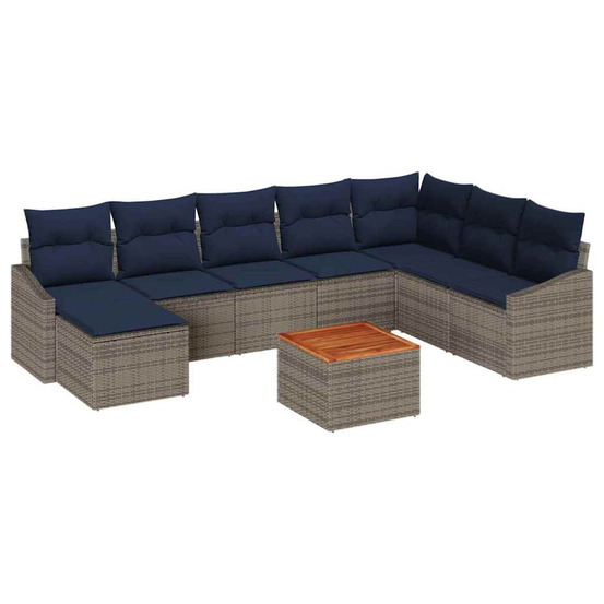Ensemble de canapé de jardin 9 pcs gris et bleu marine