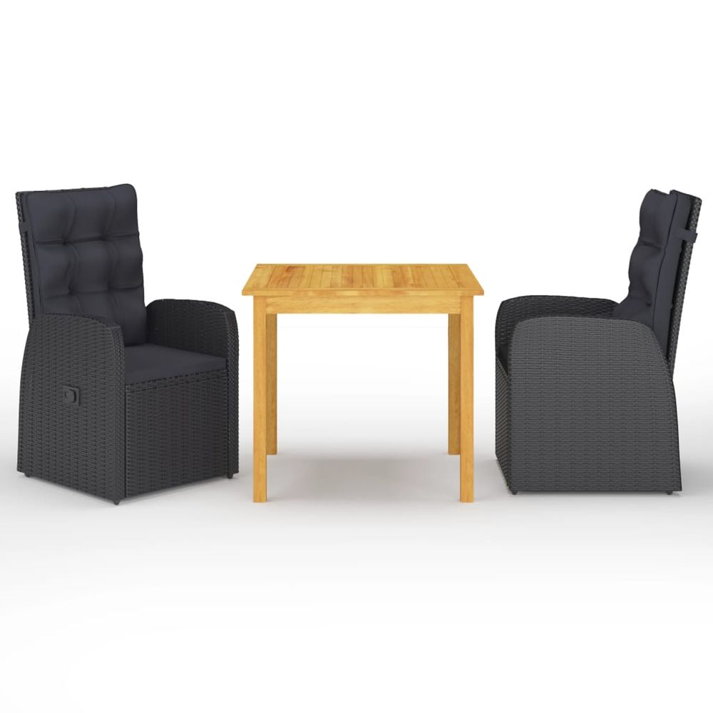 Ensemble à manger de jardin 3 pcs noir