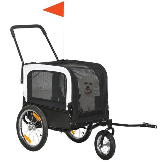 Remorque vélo jogger tissu oxford pour chien 2 en 1 avec réflecteurs noir 145x58x103cm