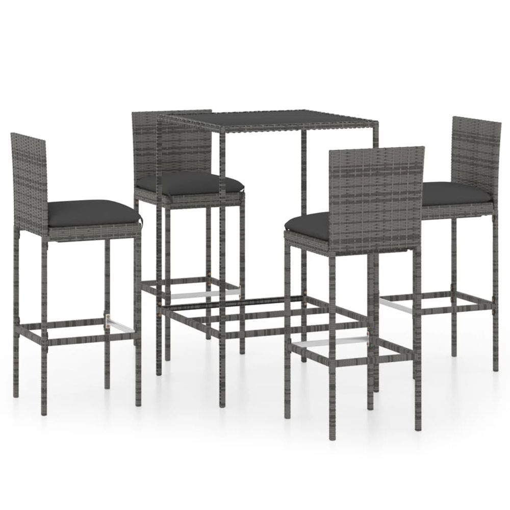 Ensemble de bar de jardin 5 pcs et coussins résine tressée gris