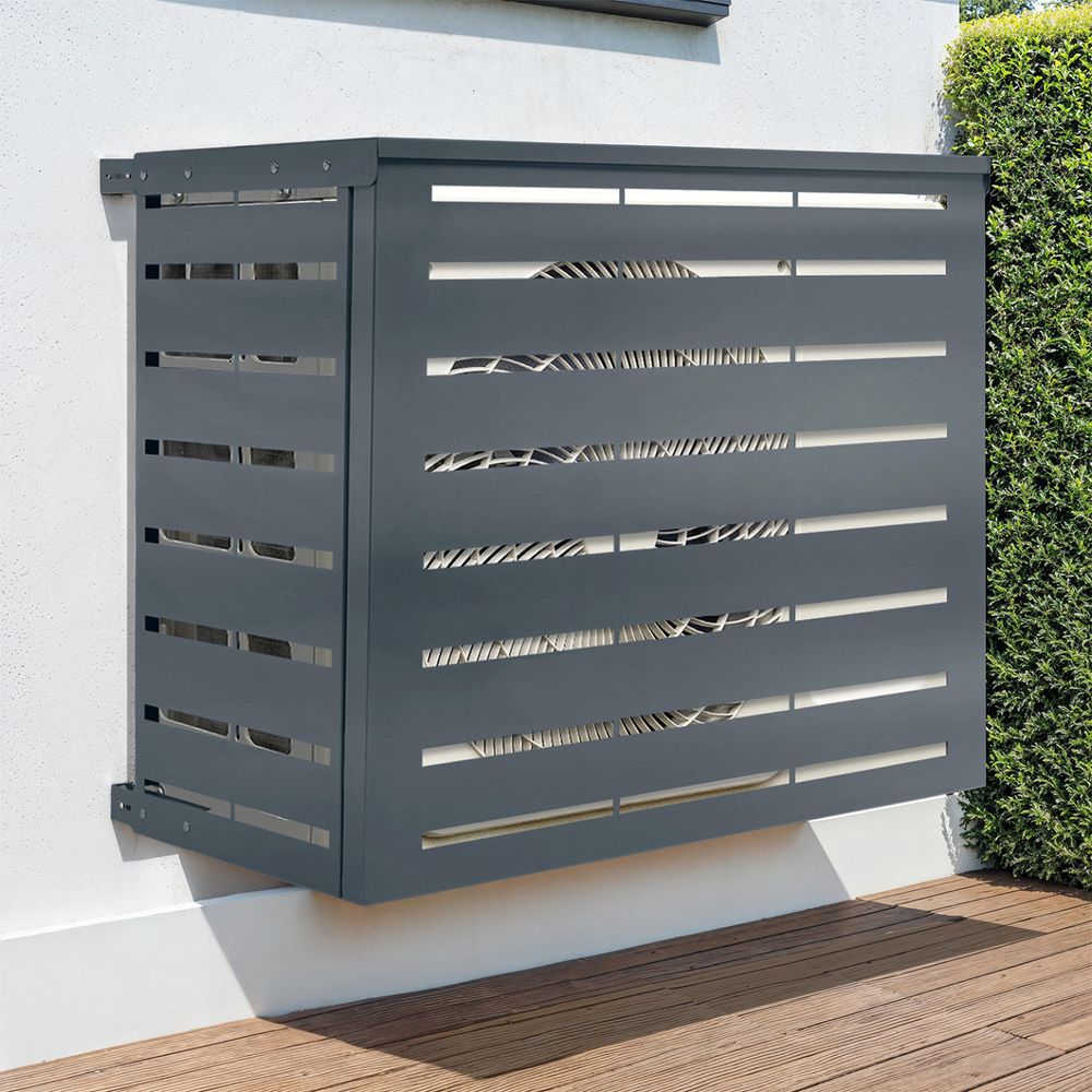 Cache climatiseur 110 x 55 x 80 cm métal gris anthracite protection unité extérieure pour pompe à chaleur