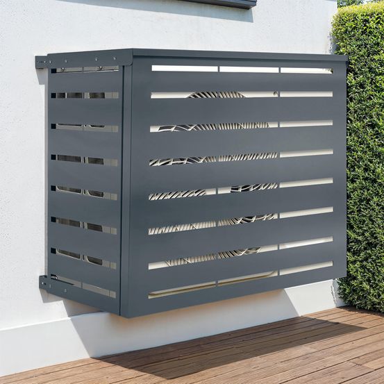 Cache climatiseur 110 x 55 x 80 cm métal gris anthracite protection unité extérieure pour pompe à chaleur