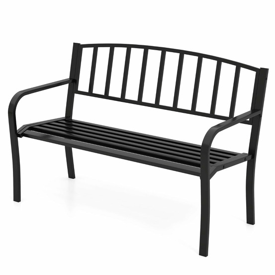 Banc de jardin 127 x 59 x 85,5 cm pour 2-3 personnes avec dossier incurvé et confort optimal en métal noir