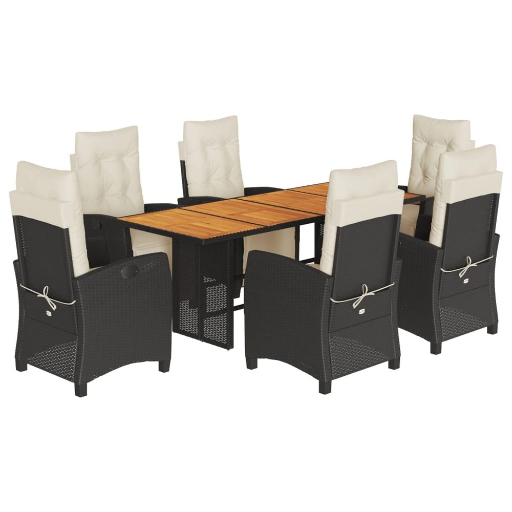 Ensemble à manger de jardin coussins 7pcs noir résine tressée