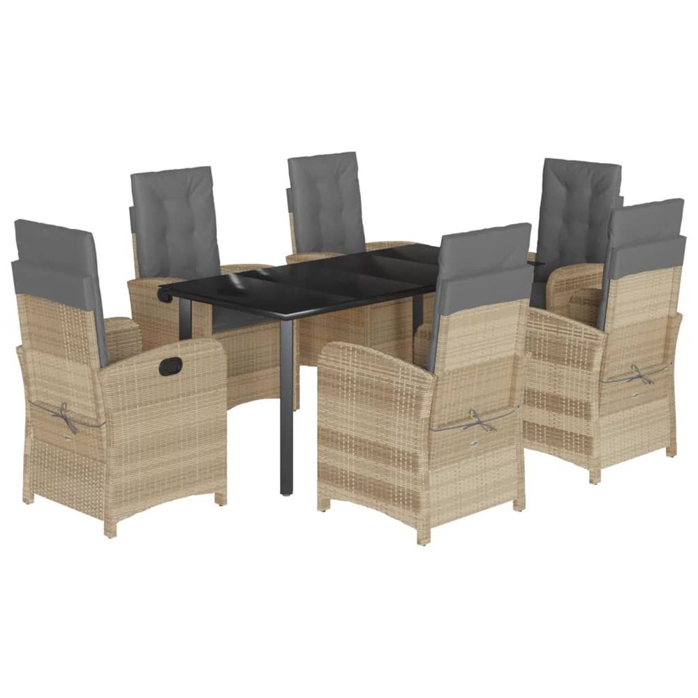 Ensemble à manger de jardin coussins 7 pcs mélange beige rotin