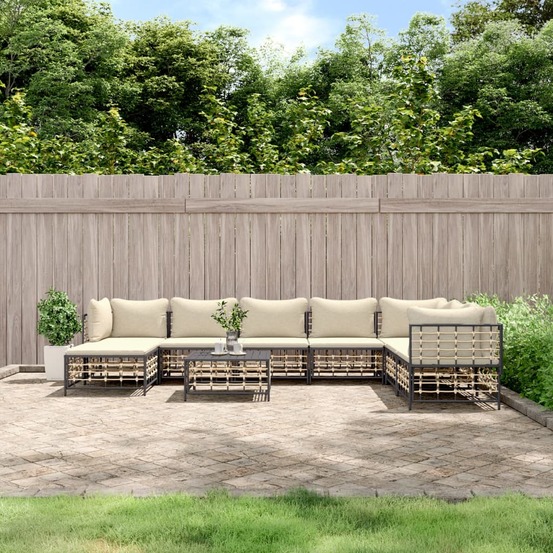Salon de jardin 9 pcs avec coussins anthracite résine tressée