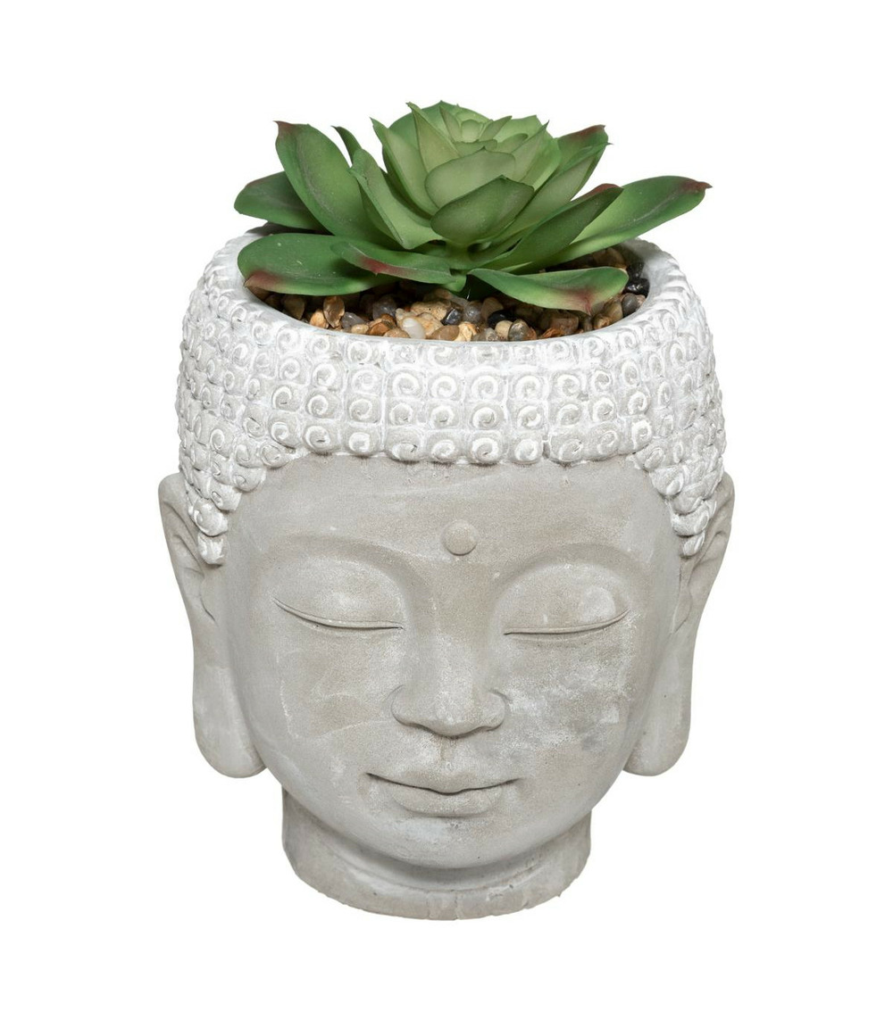 Plante artificielle pot bouddha en ciment d 13,5 x h 18 cm