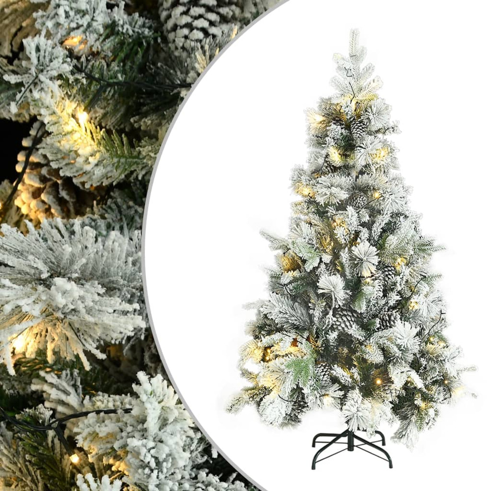 Sapin de noël pré-éclairé avec neige floquée/cônes 195cm pvc/pe