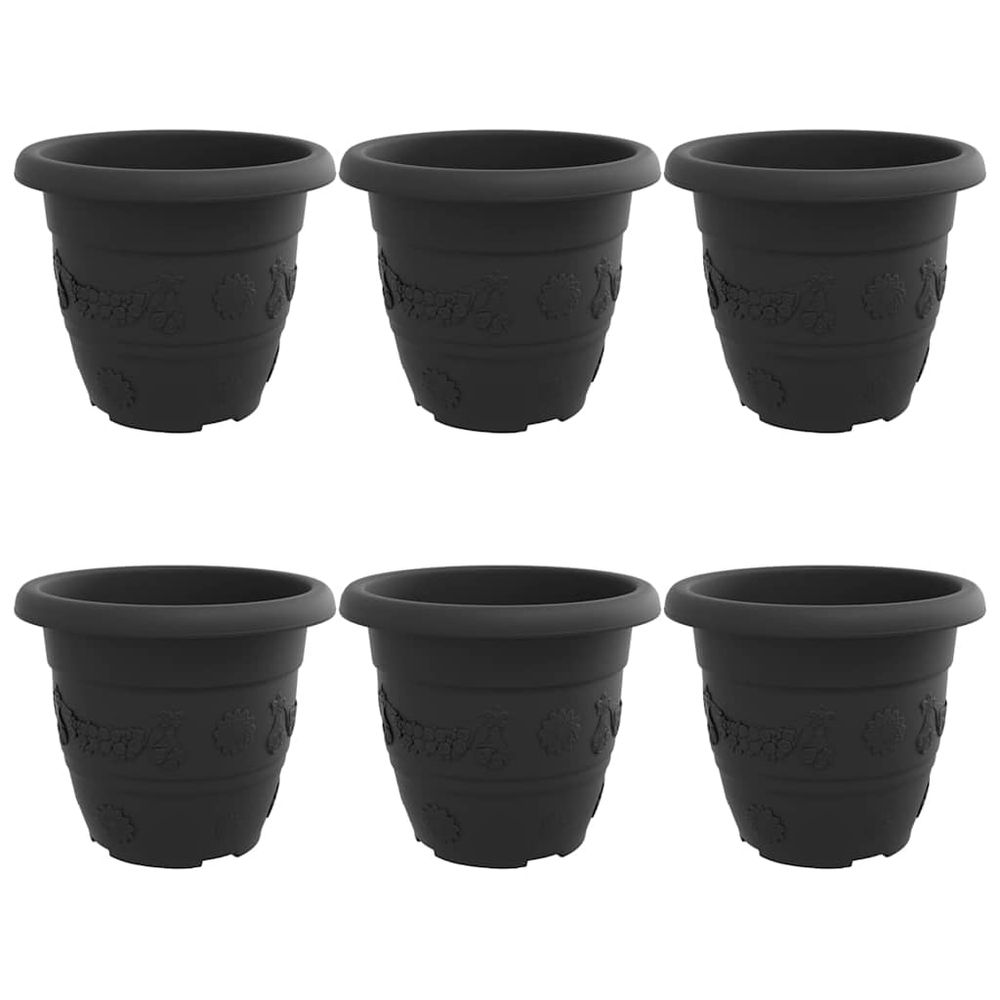 Pot à fleurs rond 6 pc noir ø 30 x 25 cm plastique