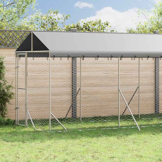 Chenil extérieur acier galvanisé avec toit de protection jardin 2x14x2,5 m