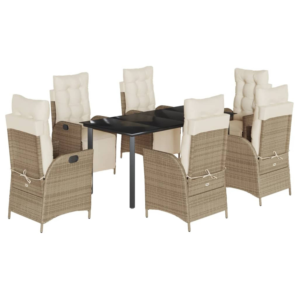 Ensemble à manger de jardin et coussins 7 pcs beige poly rotin