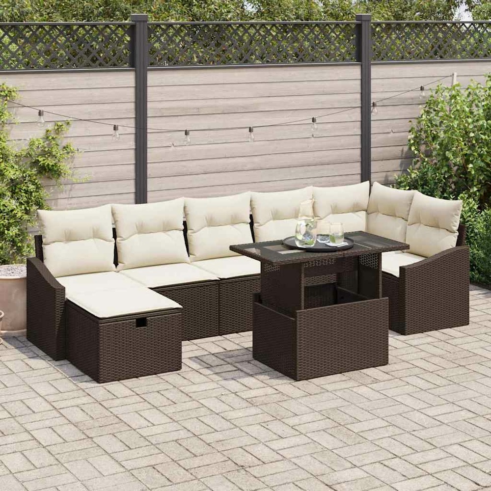 Ensemble de canapé de jardin 8 pcs marron polyrotin
