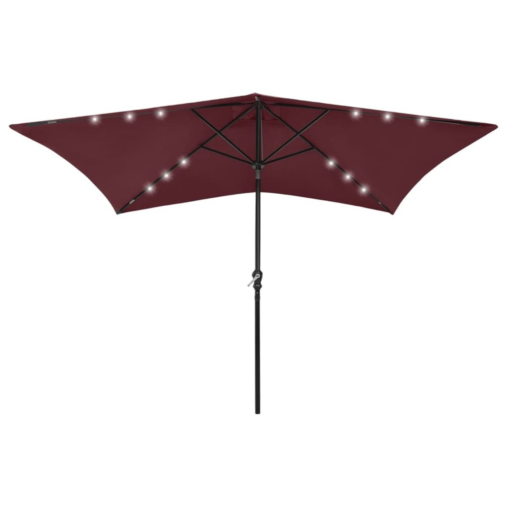Parasol avec led et mât en acier rouge bordeaux 2x3 m