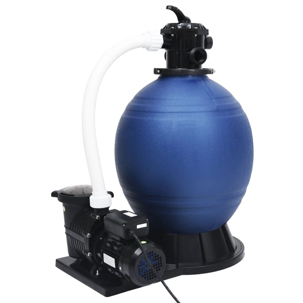 Filtre à sable avec vanne 7 voies et pompe 1000 w bleu et noir