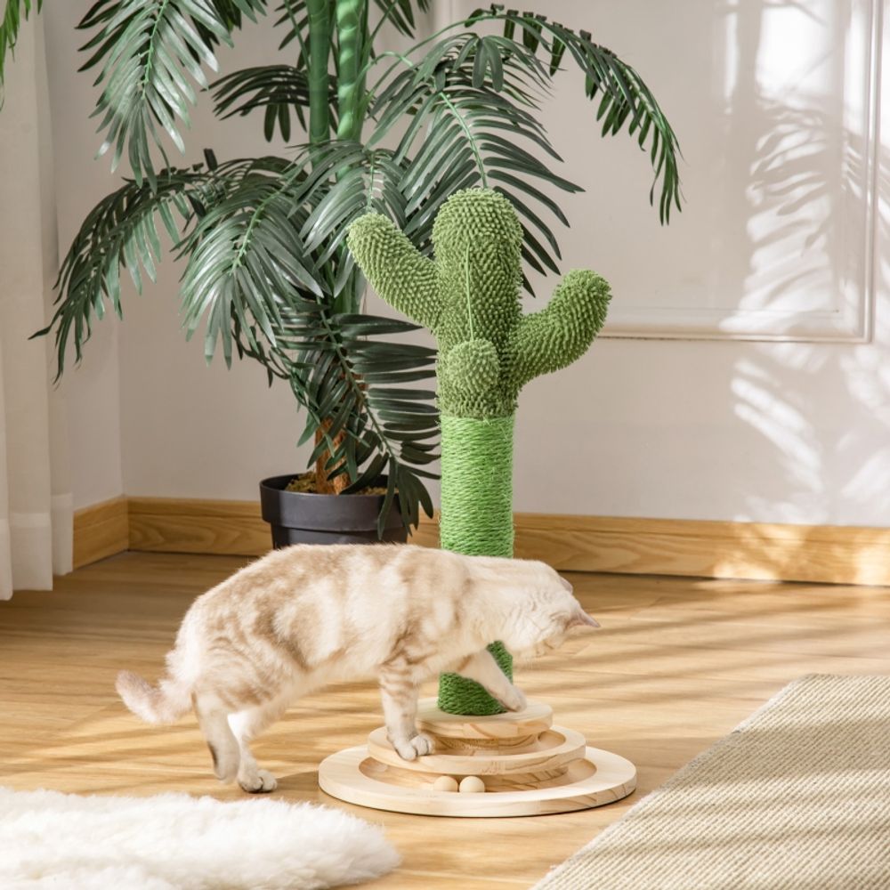 Griffoir chat forme cactus bois sisal naturel protection canapé 60cm vert
