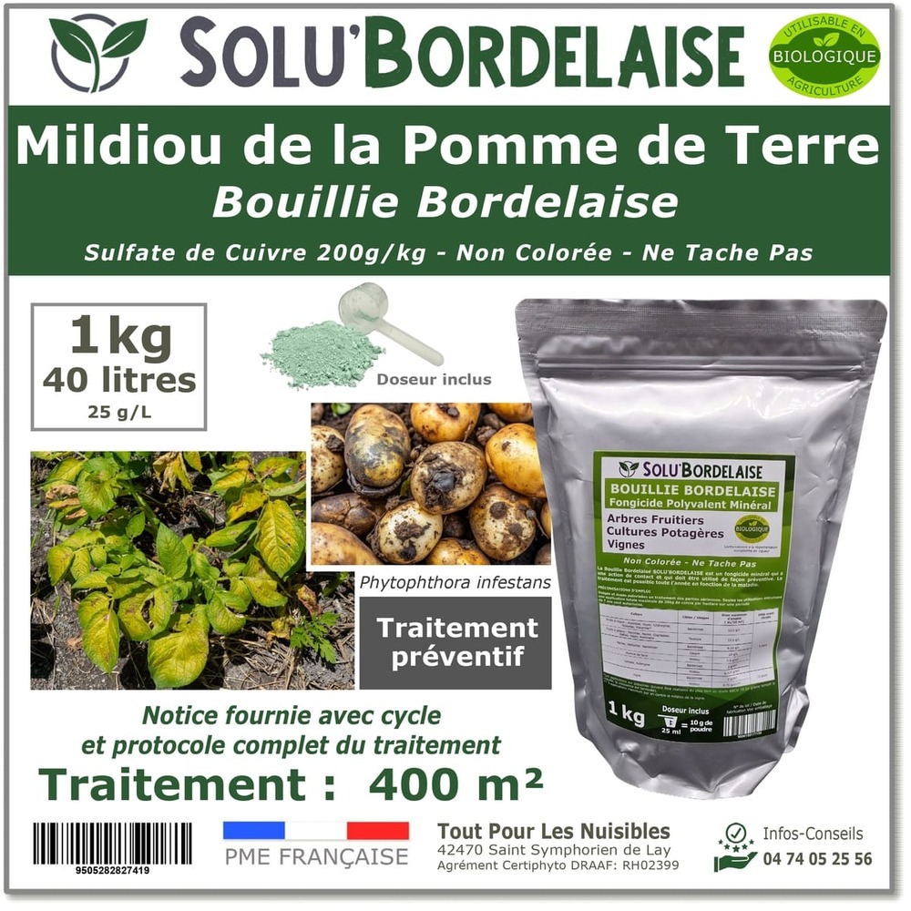 Solu'bordelaise - 1 kg de bouillie bordelaise - mildiou de la pomme de terre- utilisable agriculture biologique