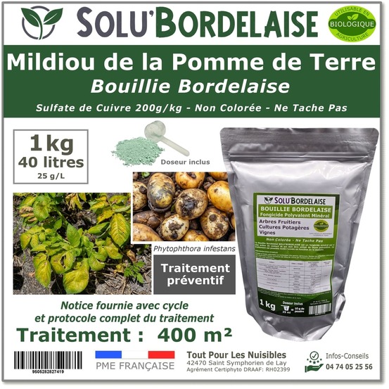 Solu'bordelaise - 1 kg de bouillie bordelaise - mildiou de la pomme de terre- utilisable agriculture biologique