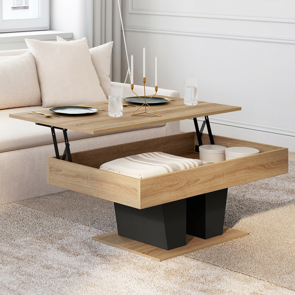 Table basse plateau relevable rectangulaire eliad bois et noir