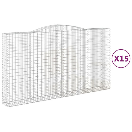 Paniers à gabions arqués 15 pcs 400x50x220/240 cm fer galvanisé